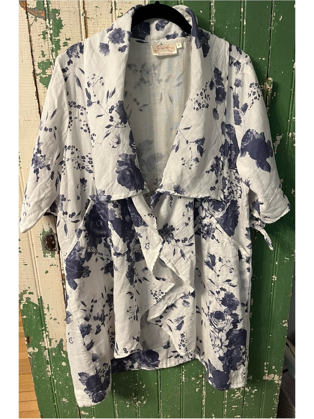 Feminine Floral Waterfall Linen Open Jacket Coverup Size XL by Paper Lace